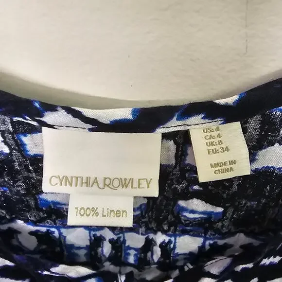 Linen Summer Dress Women's Size 4 Nautical Coastal Blue & White Cynthia Rowley - Picture 3 of 5